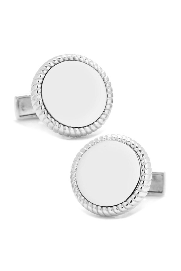 Sterling Silver Rope Border Engravable Round Cufflinks