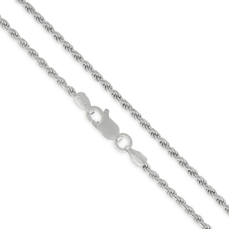 Sterling Silver Rope Chain 2MM Rhodium Plated Solid 925 Italy