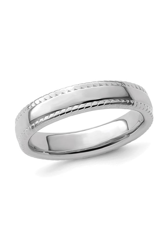 Gem & Harmony Sterling Silver Rope Edge Design Wedding Band Ring for Women