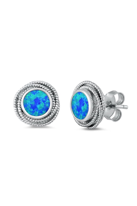 Sterling Silver Rope Halo Modern Wrap Infinity Earrings Blue Simulated Opal 925 Jewelry Female