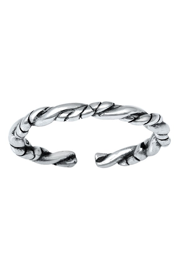 Sterling Silver Rope Pattern Toe Ring Vintage Oxidized Adjustable Band Jewelry Female Unisex