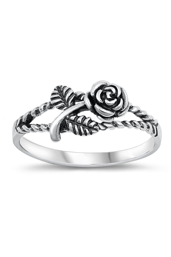 Sterling Silver Rose Flower Ring Size 6