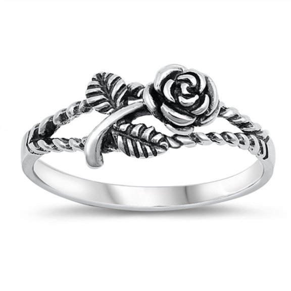 Sterling Silver Rose Flower Ring Size 7