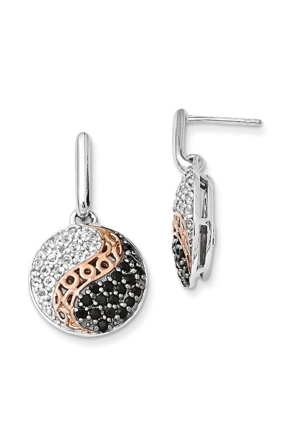 Sterling Silver Rose GP Black Rhodium White Topaz/Onyx Post Earrings