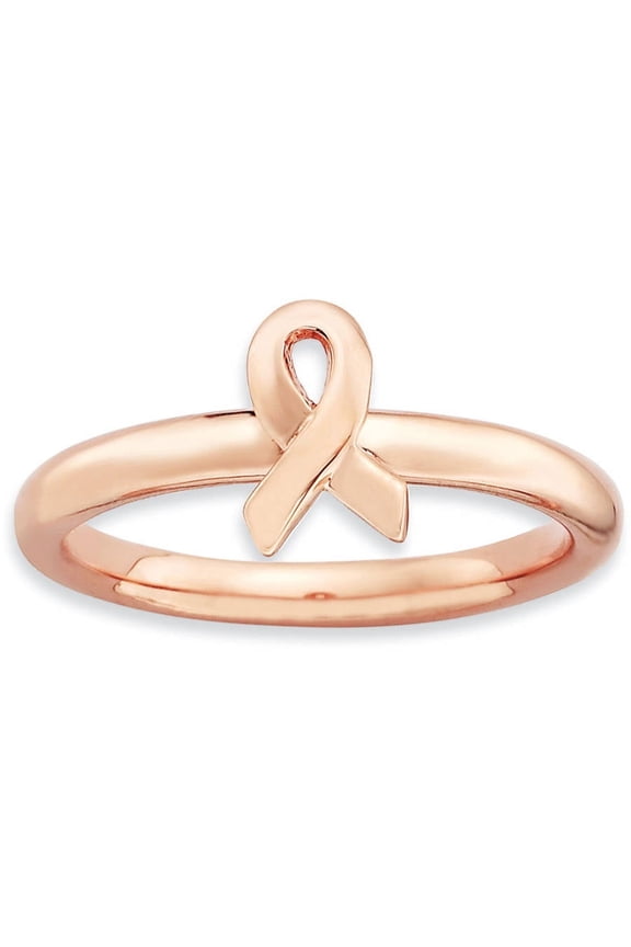 Sterling Silver Rose Gold Awareness Ribbon Ring