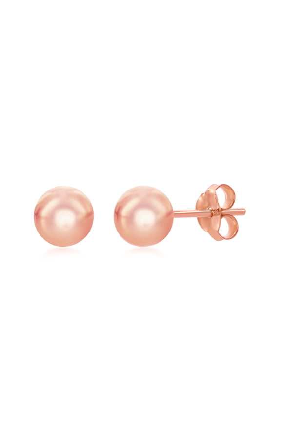 Sterling Silver Rose Gold Italian High Polish 6 mm Bead Ball Stud Earrings
