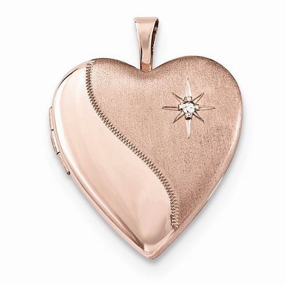 Sterling Silver Rose Gold Plated Heart Locket W/ Diamond - 3/4 Inch X 3/4 Inch - Rose Gold Plated