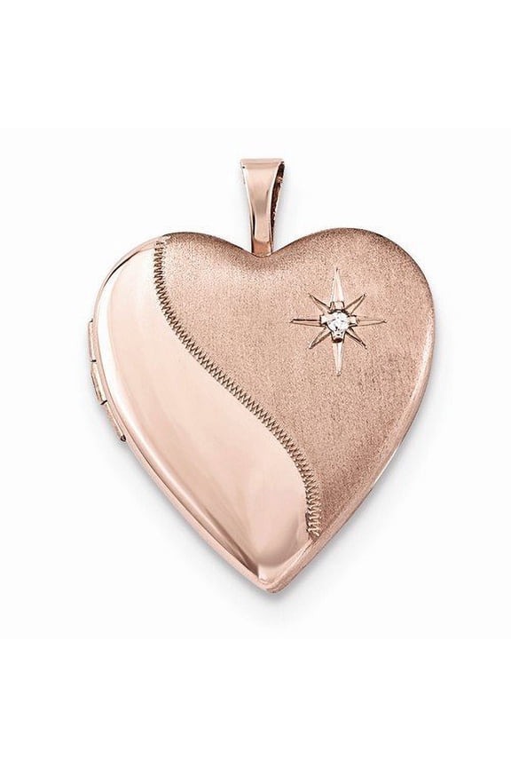 Sterling Silver Rose Gold Plated Heart Locket W/ Diamond - 3/4 Inch X 3/4 Inch - Rose Gold Plated