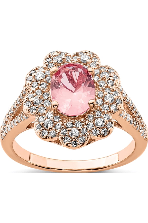 Sterling Silver Rose Gold-Plated Imitation Pinksapphire/Cz Ring (Size 8) Made In China qr7125-8