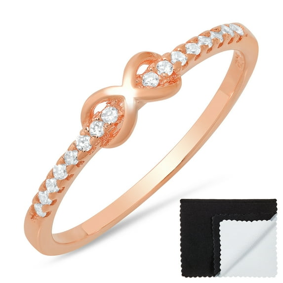 Sterling Silver Rose Gold Plated Infinity Knot Cubic Zirconia Promise Ring Size 8 + Bonus Cleaning Cloth