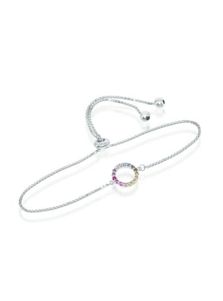 Sterling Silver Colorful Rainbow CZ Open Circle Adjustable Bolo Bracelet Sterling Silver Colorful Rainbow CZ Open Circle Adjustable Bolo Bracelet