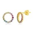thumbnail image 1 of Sterling Silver, Rose Gold Plated, or Gold Plated Rainbow CZ Open Circle Stud Earrings, 1 of 4