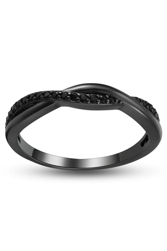 Queena Sterling Silver Black Wedding Band for Women Half Eternity Cz Anniversary Ring by Ginger Lyne Collection