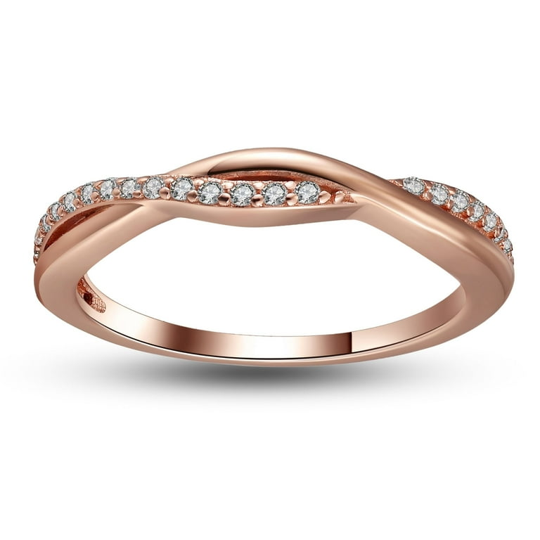 Sterling Silver Rose Gold Wedding Band for Women Half Eternity Cz Anniversary Ring by Ginger Lyne Collection Walmart