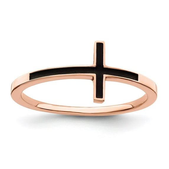 Sterling Silver Rose Gold-plated Antiqued Sideways Cross Ring