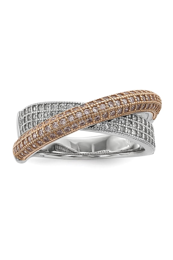 Finest Gold Brilliant Embers Sterling Silver Rose Gold-Plated Rhodium-Plated 162 Stone Micro Pave CZ Polished Ring - Size 6