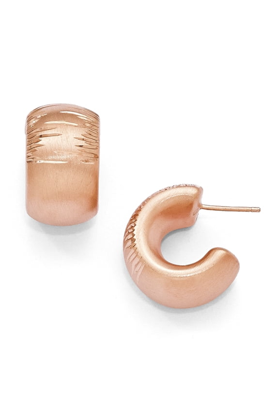 Sterling Silver & Rose Gold-plated Satin & D/C Post Hoop Earrings Sterling Silver Earrings