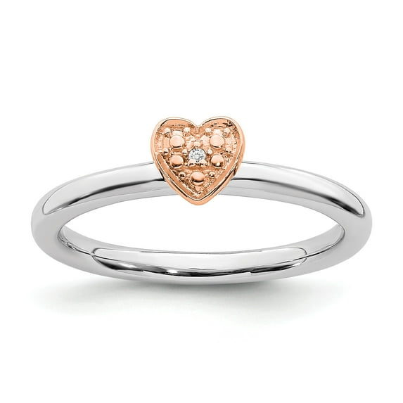 Sterling Silver/Rose Gold-plated Stackable Expressions Diamond Heart Ring - Size 6