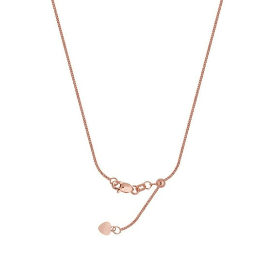 Sterling Silver Rose Plated 1.25mm Adjustable Square Wheat Chain Necklace With Bead - 22 Inch