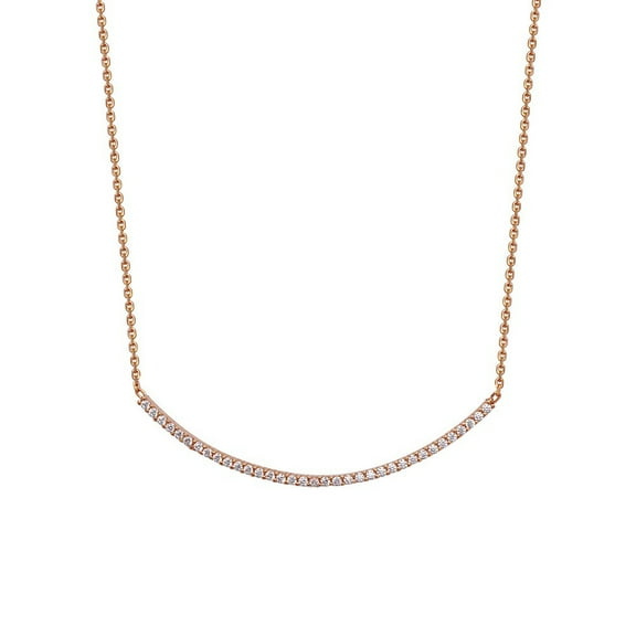 Sterling Silver Rose Plated Curved Cubic Zirconia Bar Adjustable Necklace - 18 Inch