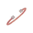 thumbnail image 1 of Sterling Silver Rose Plated Fancy Bead Cuff Bracelet 2 Square Cubic Zirconia End Stations, 1 of 2