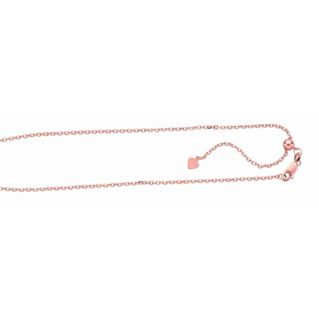 Sterling Silver Rose Plated Finish 1.5mm Sparkle-Cut Adjustable Cable Chain Lobster Clasp Anklet