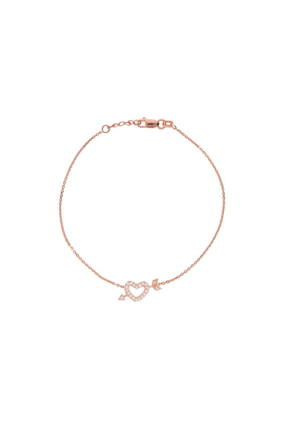 Sterling Silver Rose Plated Side-ways Mini Cubic Zirconia Heart Arrow Bracelet - 7.50 Inch