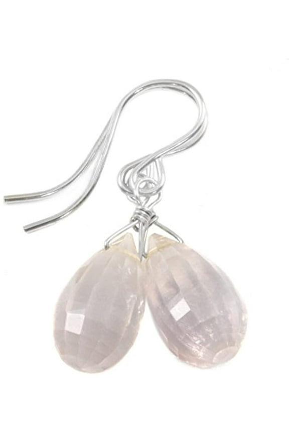 Sterling Silver Rose Quartz Earrings Pink Briolette Drops Small Dainty Fancy Faceted Designed for Adult Women