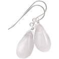 thumbnail image 1 of Sterling Silver Rose Quartz Earrings Smooth Teardrop Simple Soft Pink Dangle Drops Designed for Adult Women, 1 of 5