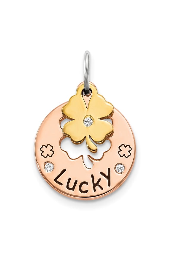 Sterling Silver Rose Tone CZ Four Leaf Clover Pendant Charm