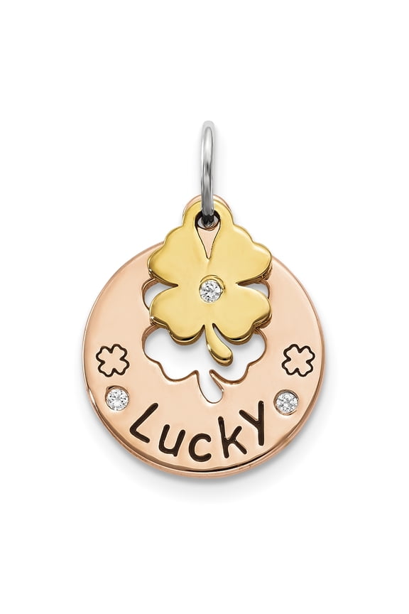 Sterling Silver Rose Tone CZ Four Leaf Clover Pendant QC9346