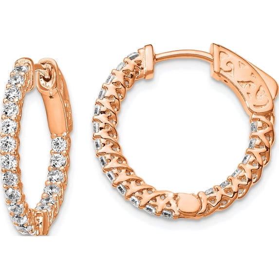 Sterling Silver Rose-Tone Cz In And Out Hoop Earrings (19.33 X 20) Made Indonesia qe12988p