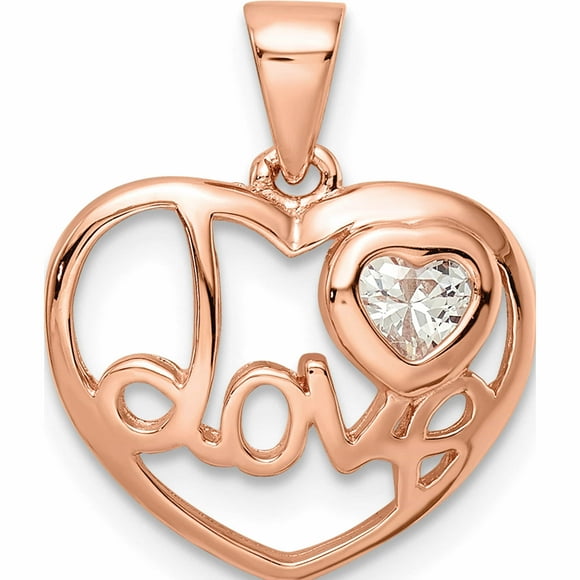 Sterling Silver Rose Tone Cz Love Heart Pendant (21.59 X 15.92) Made In China -Jewelry By Sweet Pea