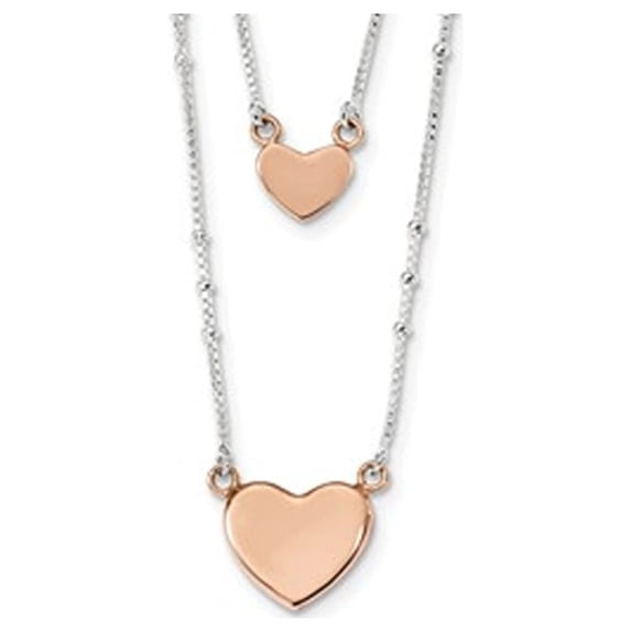 Sterling Silver Rose Tone Double Heart Necklace