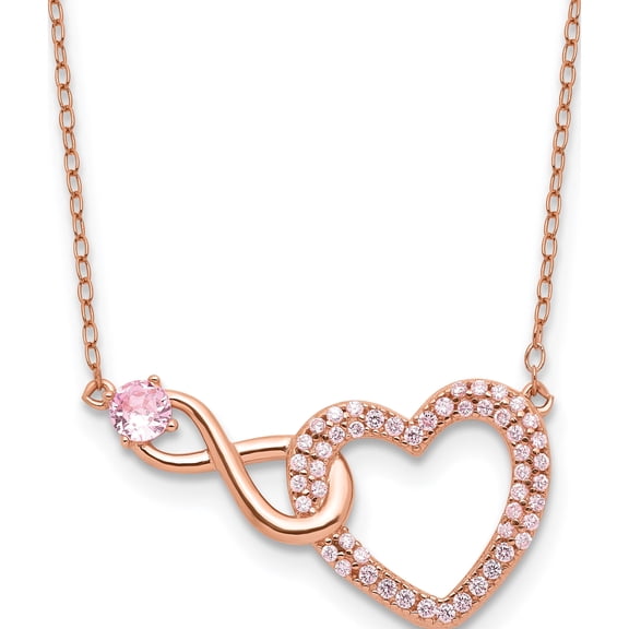 Sterling Silver Rose-Tone Pink Cz Heart Infinity W/2In Ext Necklace (Width 15.6) (Length 20) - Jbsp