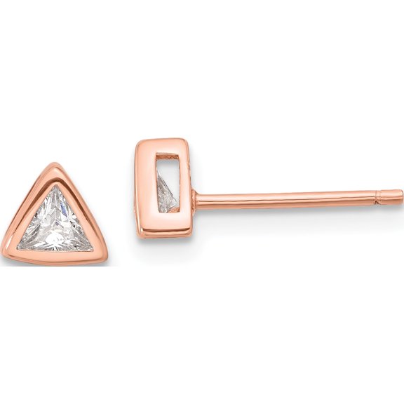 Sterling Silver Rose-Tone Polished 4Mm Cz Triangle Post Stud Earrings (Width 5.85) (Length 5.5) - Jbsp