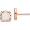 thumbnail image 1 of Sterling Silver Rose-Tone Square Created Opal Cz Halo Post Earrings (9.2 X 9.05) Made In China qe15295, 1 of 5