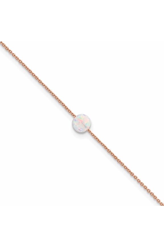 Sterling Silver Rose-Tone White Created Opal 9In Plus 2 In Ext. Anklet Made China -Jewelry By Sweet Pea