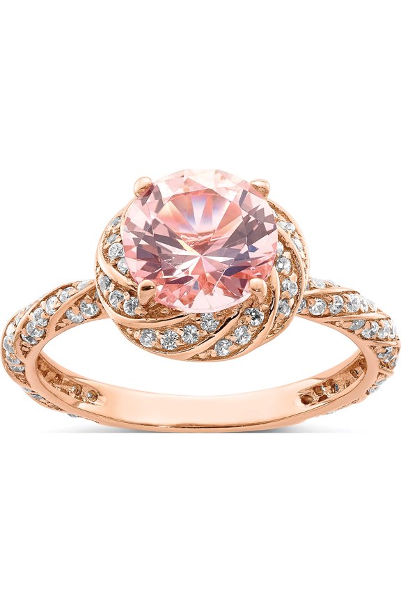 Sterling Silver Rose-Tone White Cz And Pink Crystal Ring (Size 7) Made In China qr6852-7