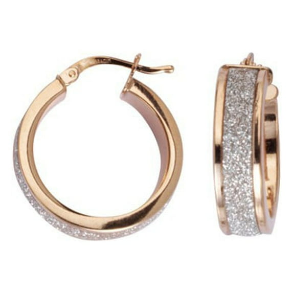 Sterling Silver Rose and White Plated Sparkle 6mmx20mm Hoop Earrings - 3.8 Grams