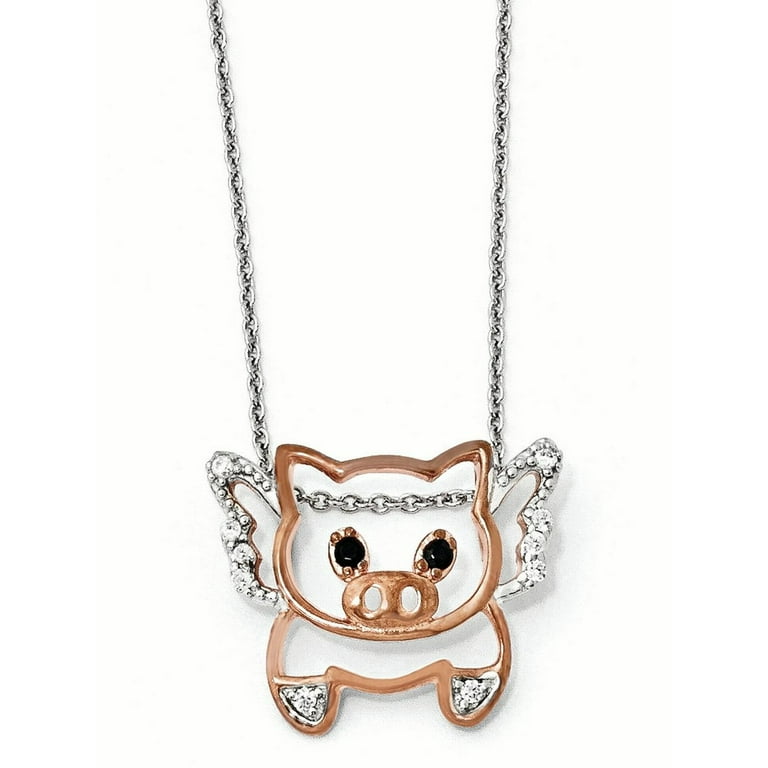Cheryl M Sterling Silver Rose Gold Plated CZ Flying Pig 18 Cheryl M Sterling Silver Rose Gold Plated CZ Flying Pig 18