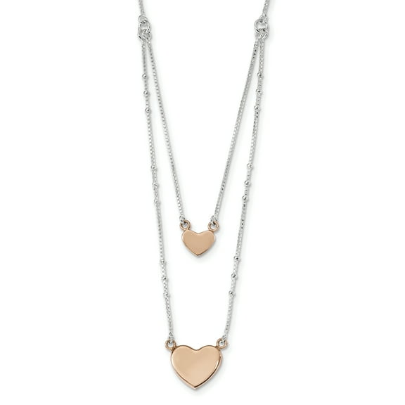 Sterling Silver Rose-tone 2-Strand Heart Dangle Necklace QG4366