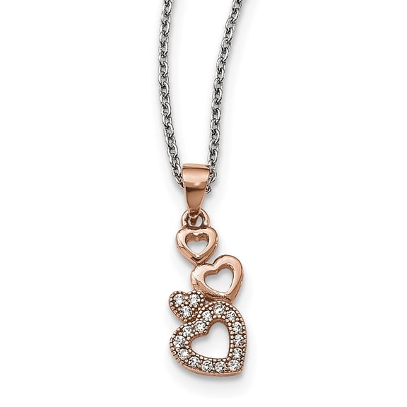 Sterling Silver Rose-tone CZ Brilliant Embers Hearts Necklace