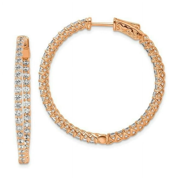 Sterling Silver Rose-tone CZ In and Out Hinged Hoop Earrings