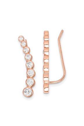 Sterling Silver Rose-tone Cubic Zirconia Ear Climber Earrings