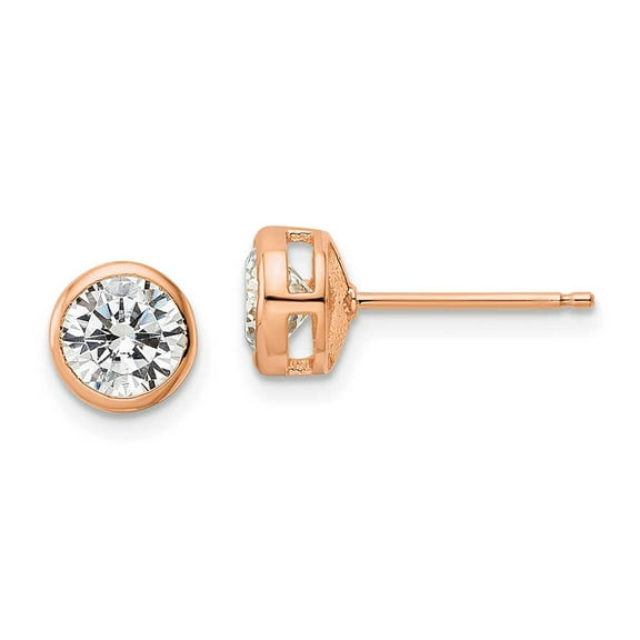 Finest Gold Sterling Silver Rose-Tone Polished 6 mm Round CZ Bezel Set Stud Earrings