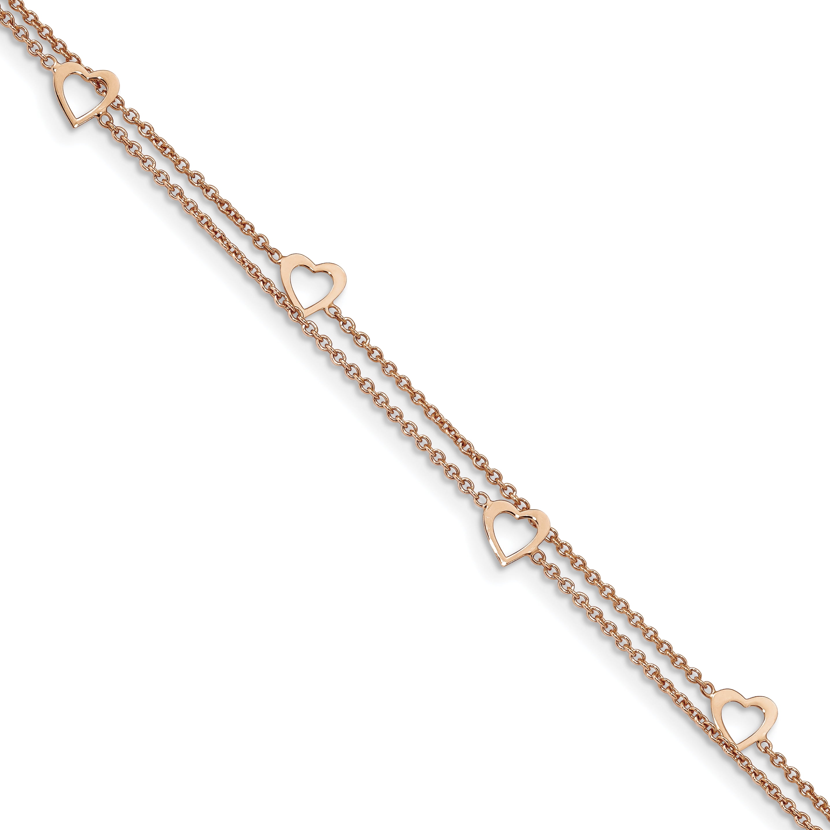 Sterling Silver Rose-tone Polished Heart 9in Plus 1in Anklet QG4186