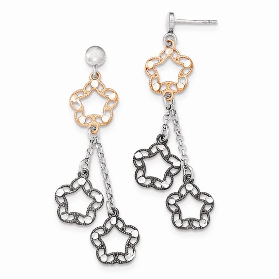 Sterling Silver Rose-tone Ruthenium-plated Post Earrings - Measures 57x13mm Wide
