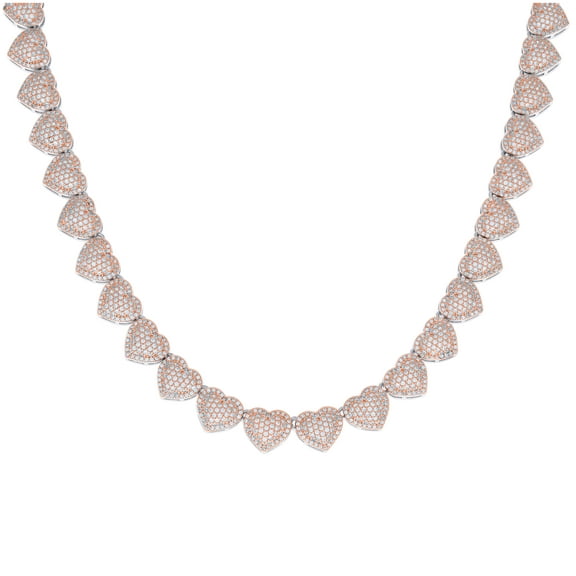 Sterling Silver Rose-tone Womens Cubic-Zirconia Heart Link Necklace 10mm Size 16 Inches
