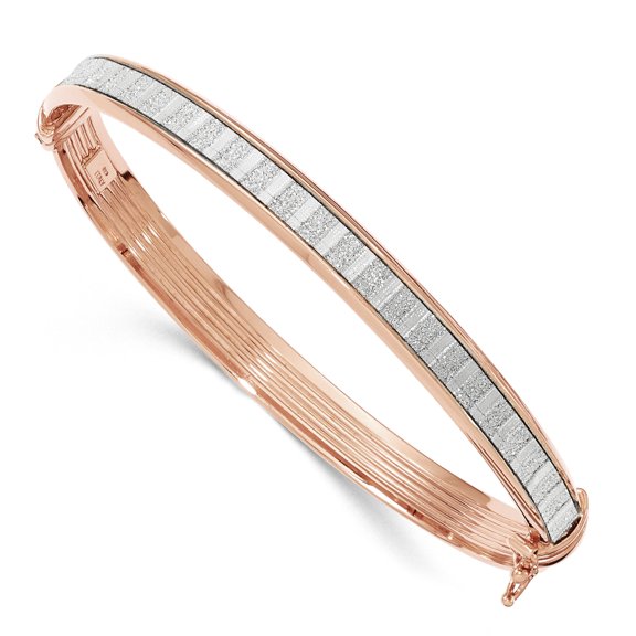 Finest Gold Sterling Silver Rose-Tone with Glitter Hinged Bangle